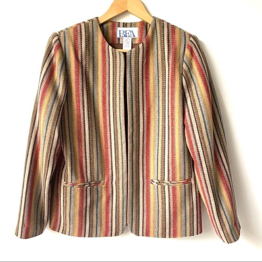 Vintage Fall Colors Stripe Wool Blend Suit Jacket